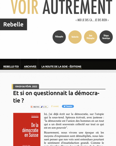 Dominique Motte, article, presse, démocratie, suisse, rebelle, route de la soie-éditions, livre, essais
